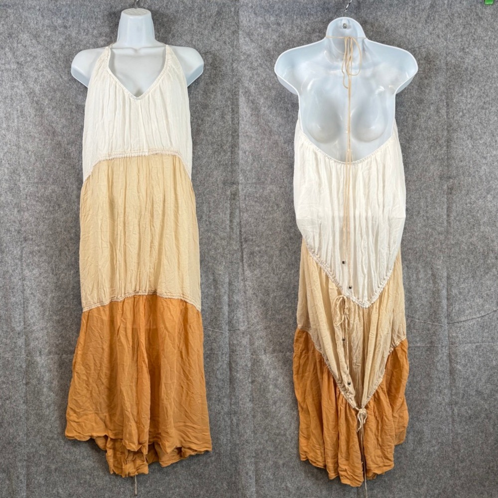 OPEN Colorblock Maxi Halter Dress Womens Medium Tiered Boho Convertible Beach
